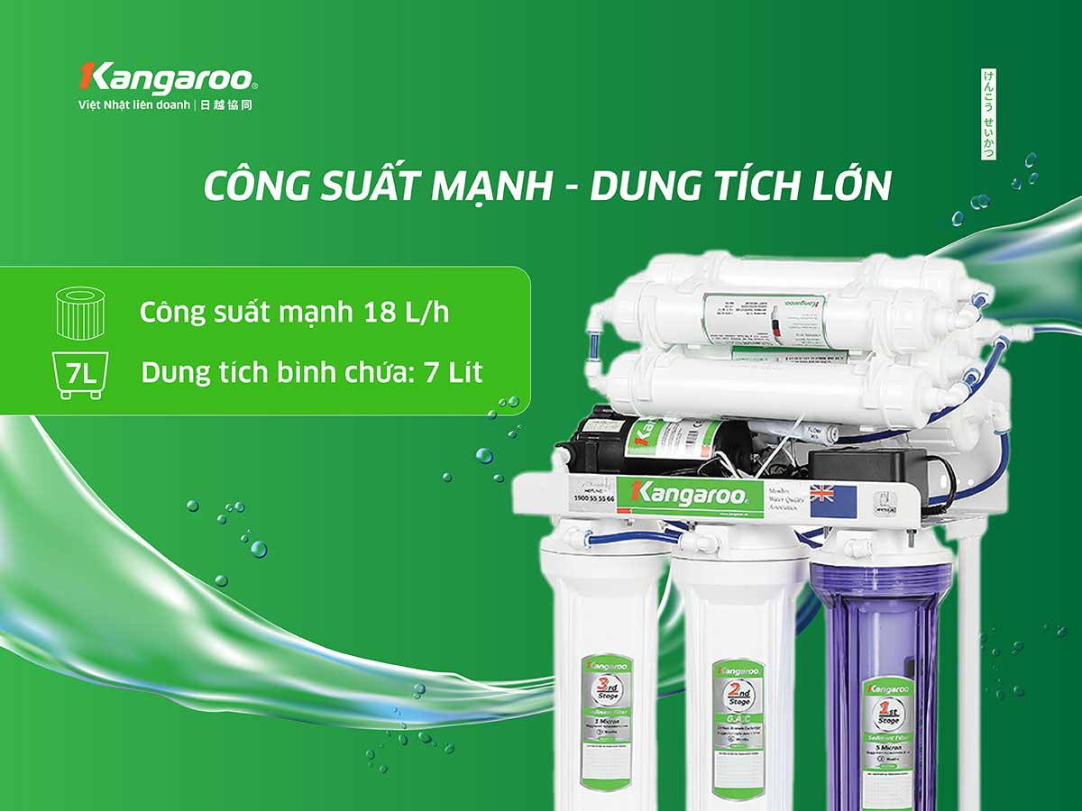 Công suất lọc mạnh mẽ 18l/h và dung tích bình chứ lơn lên tới 7 lít